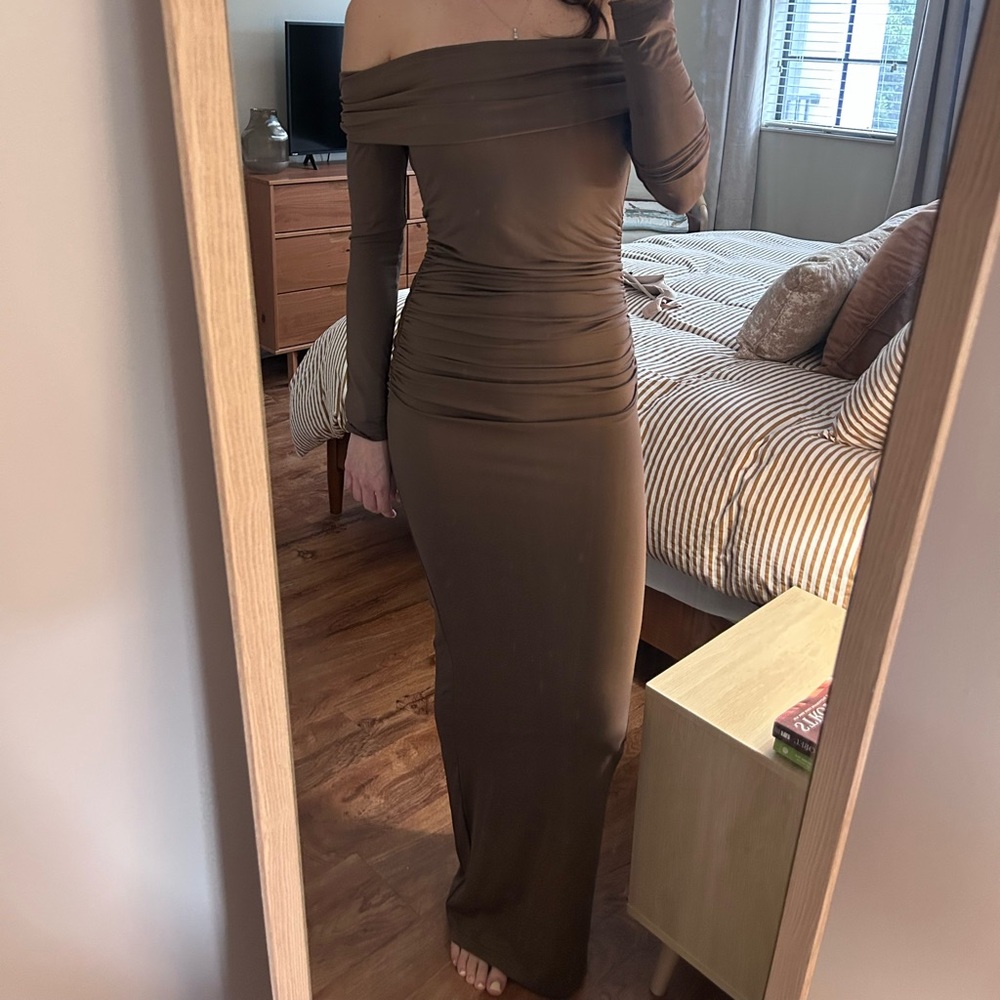 Showpo dark brown ruched maxi dress